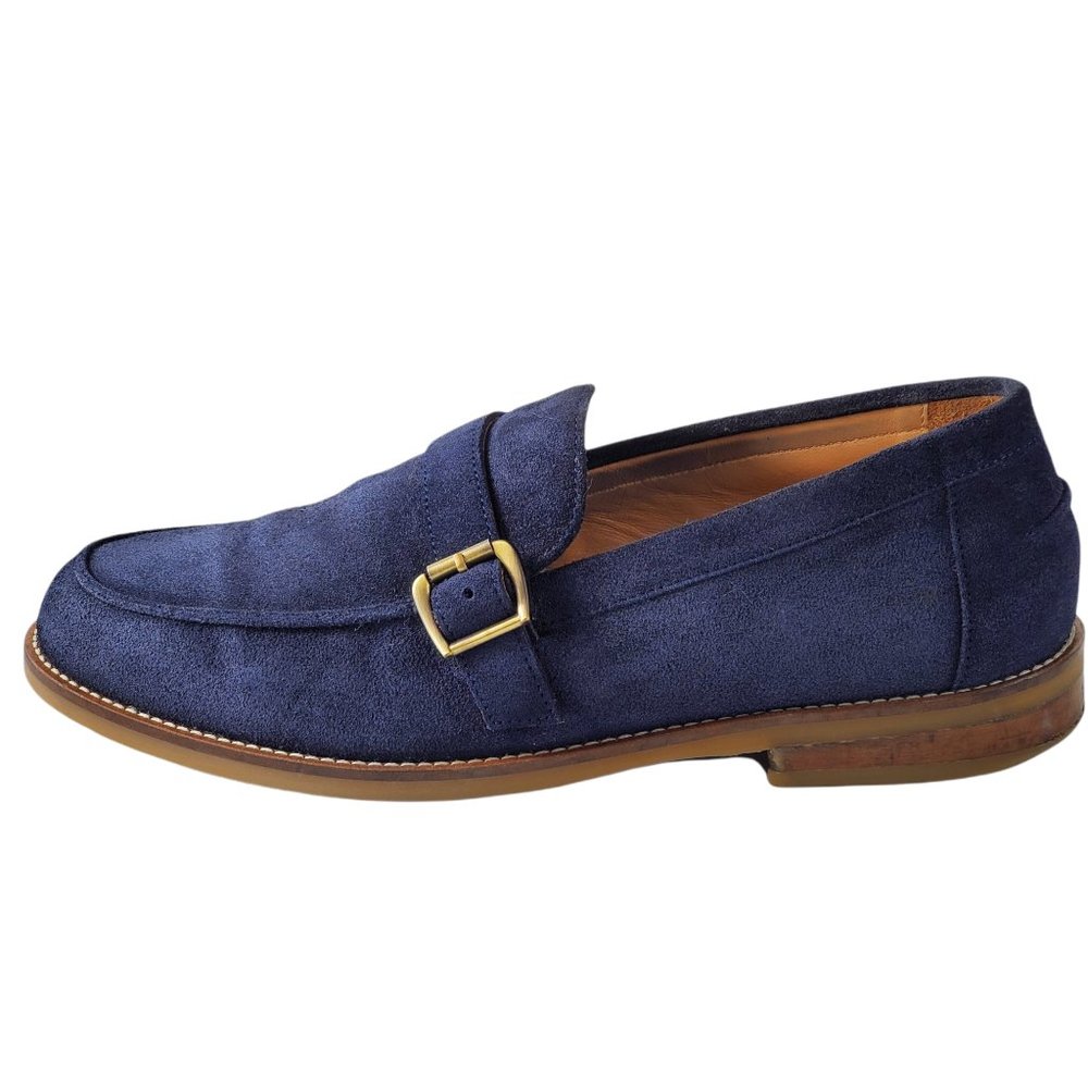 Duke + Dexter Men's Buckle Strap Blue Suede Loafers Size 11M